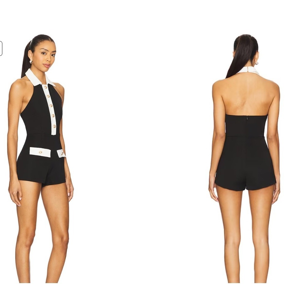 NEW All The Ways Jemma Romper Black White Gold Button Halter S NWOT - Picture 2 of 13